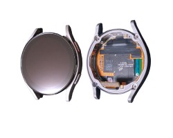 Kijelző Samsung Galaxy Watch 4 40 mm (SM-R860) Watch 4 eSIM 40mm (SM-R865) előlap + LCD kijelző + érintőpanel komplett kerettel ezüst GH82-28814B